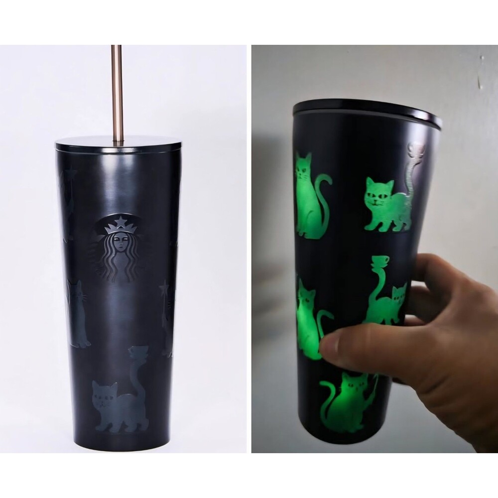 2026 Starbucks Halloween Black Cat Tumbler Green Glow In Dark Stainless Tumbler